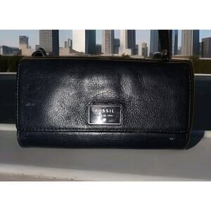 Fossil Dawson Pebbled Leather Women's Trifold Wallet Black 7.5x4.5